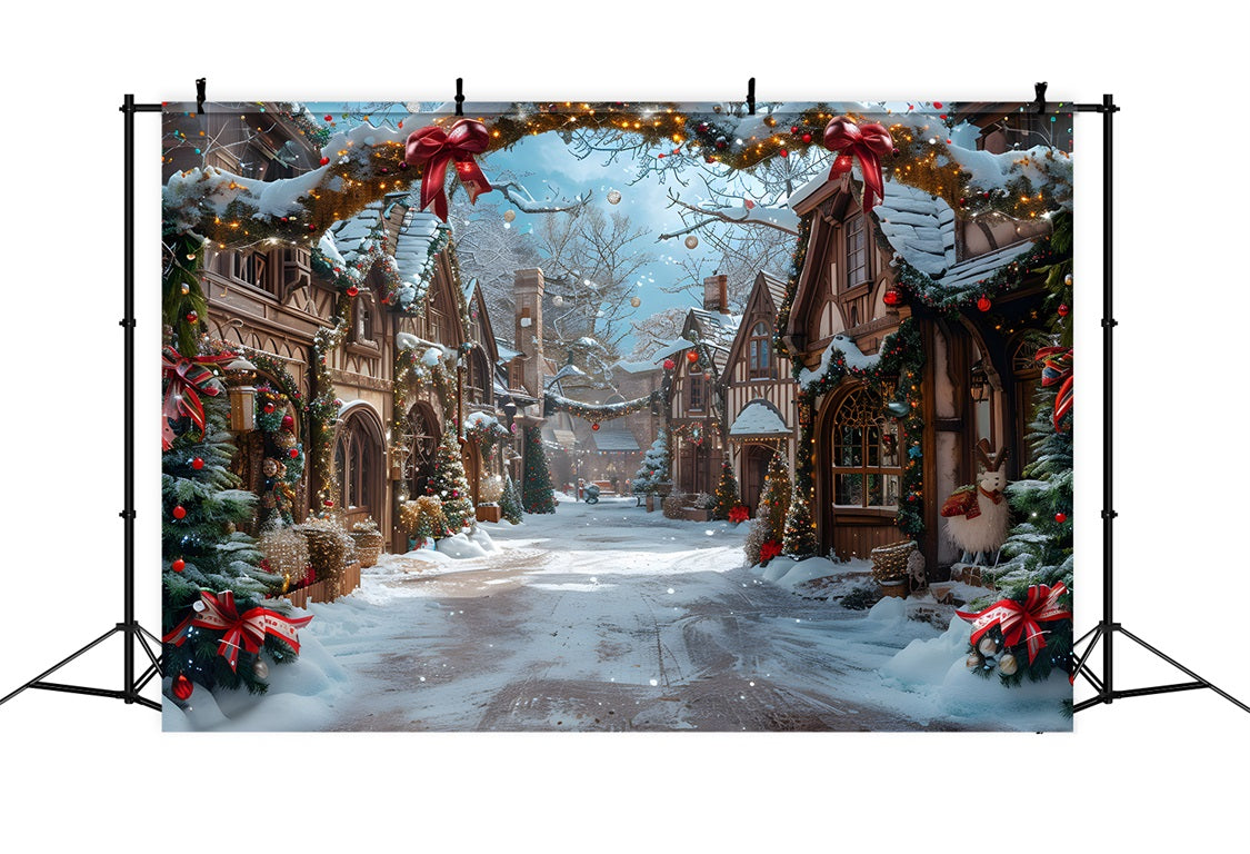 Christmas Fairytale Village Snowy Backdrop UK RR7-638