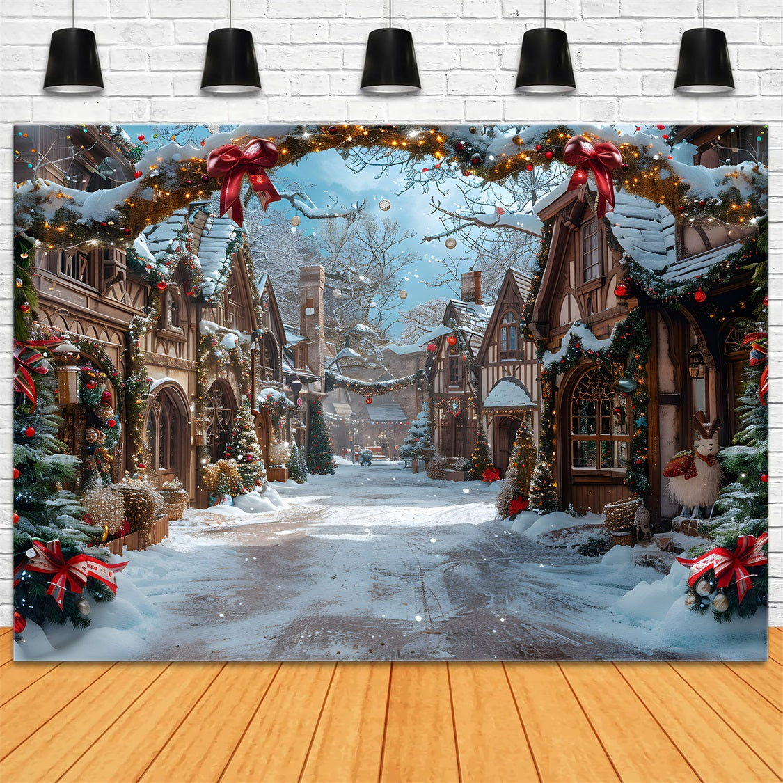 Christmas Fairytale Village Snowy Backdrop UK RR7-638