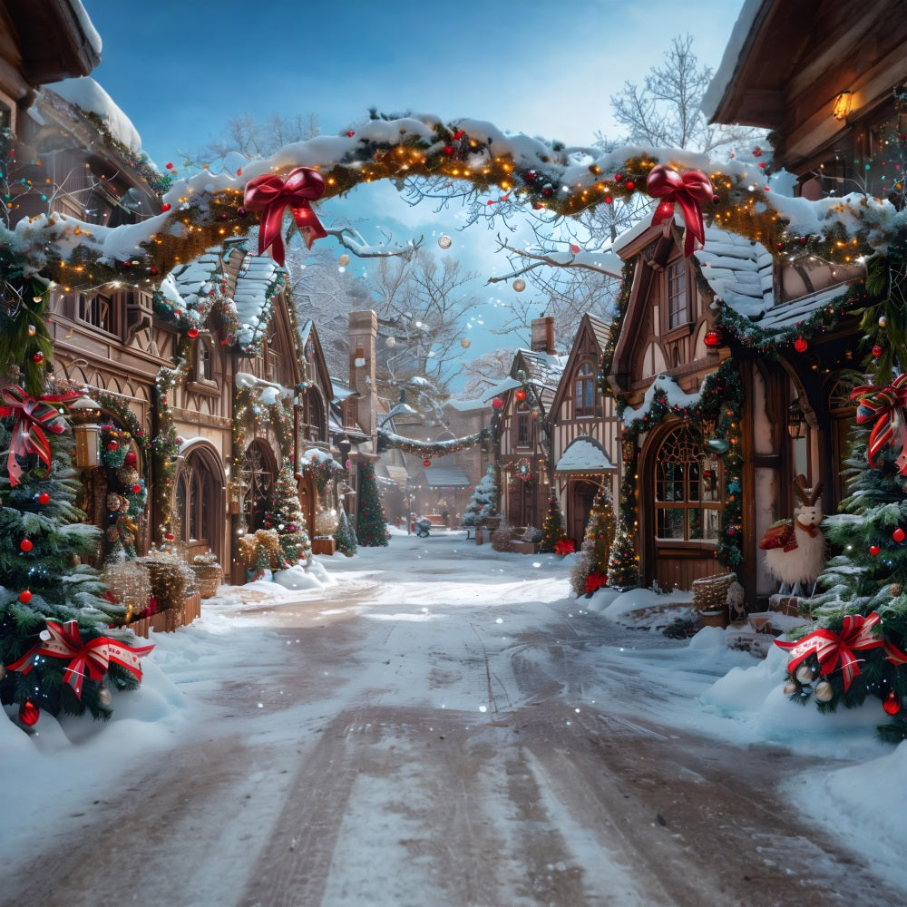 Christmas Fairytale Village Snowy Backdrop UK RR7-638