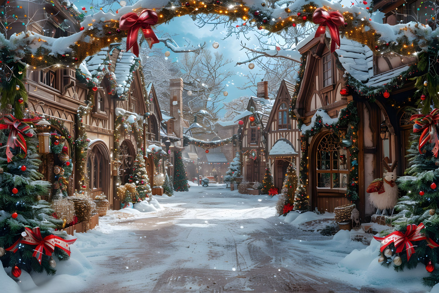 Christmas Fairytale Village Snowy Backdrop UK RR7-638