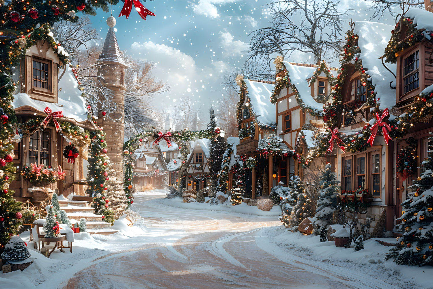 Christmas Magical Village Street Backdrop UK RR7-639