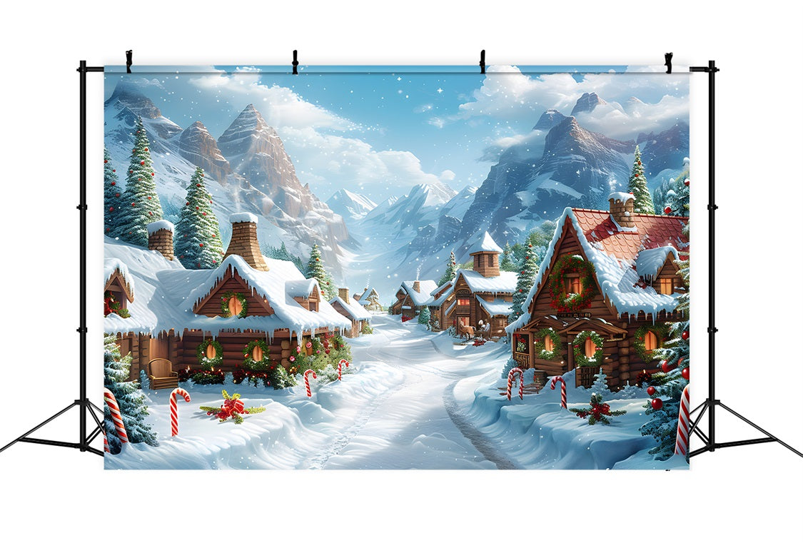 Christmas Alpine Village Festive Log Cabins Backdrop UK RR7-641