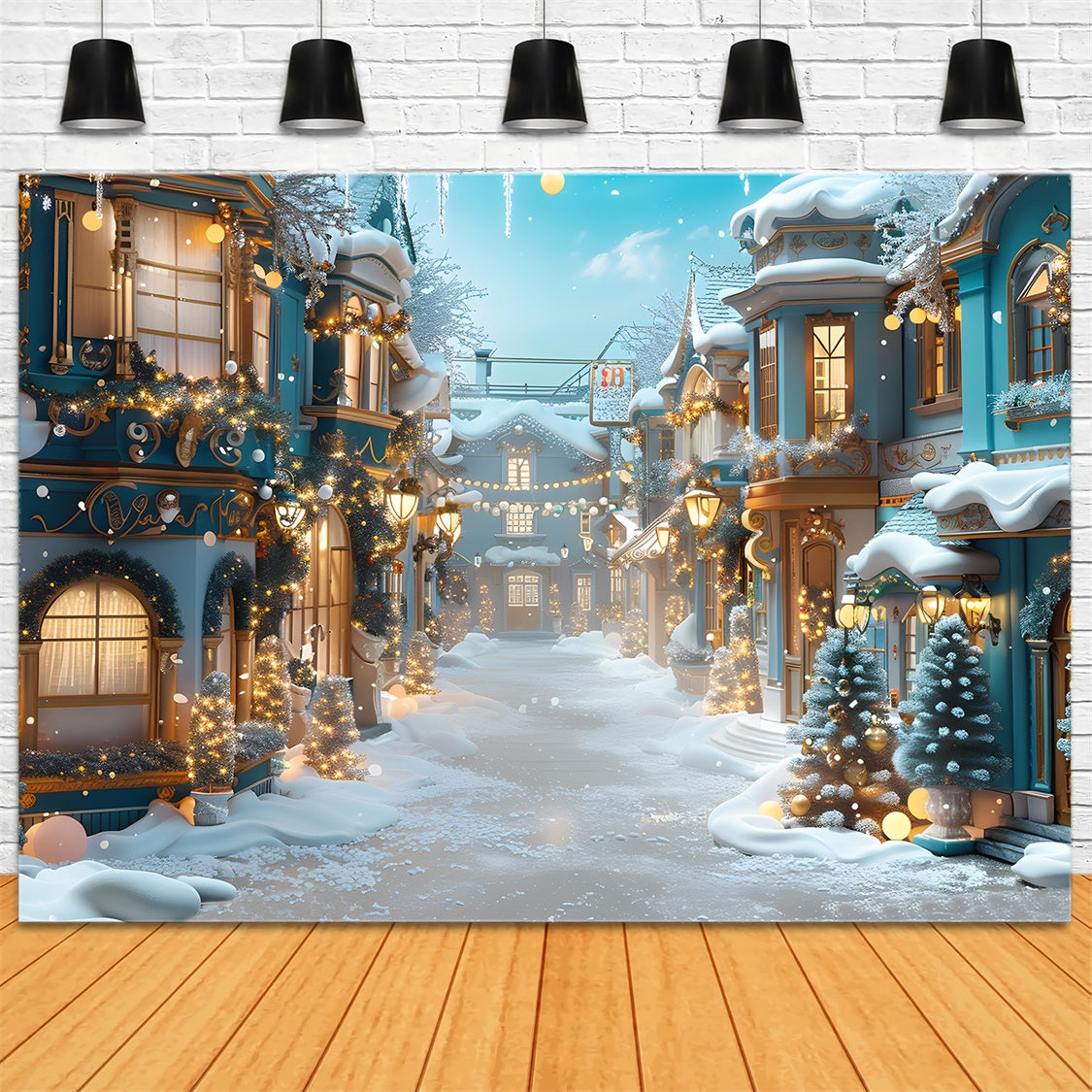 Christmas Enchanted Snowy Village Backdrop UK RR7-644