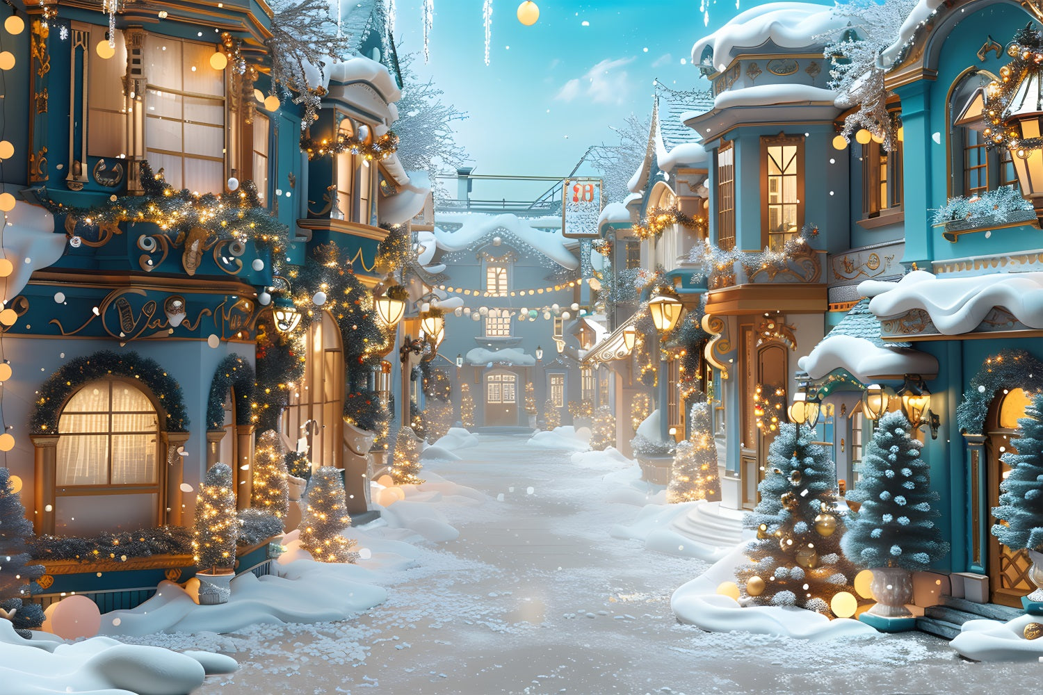 Christmas Enchanted Snowy Village Backdrop UK RR7-644