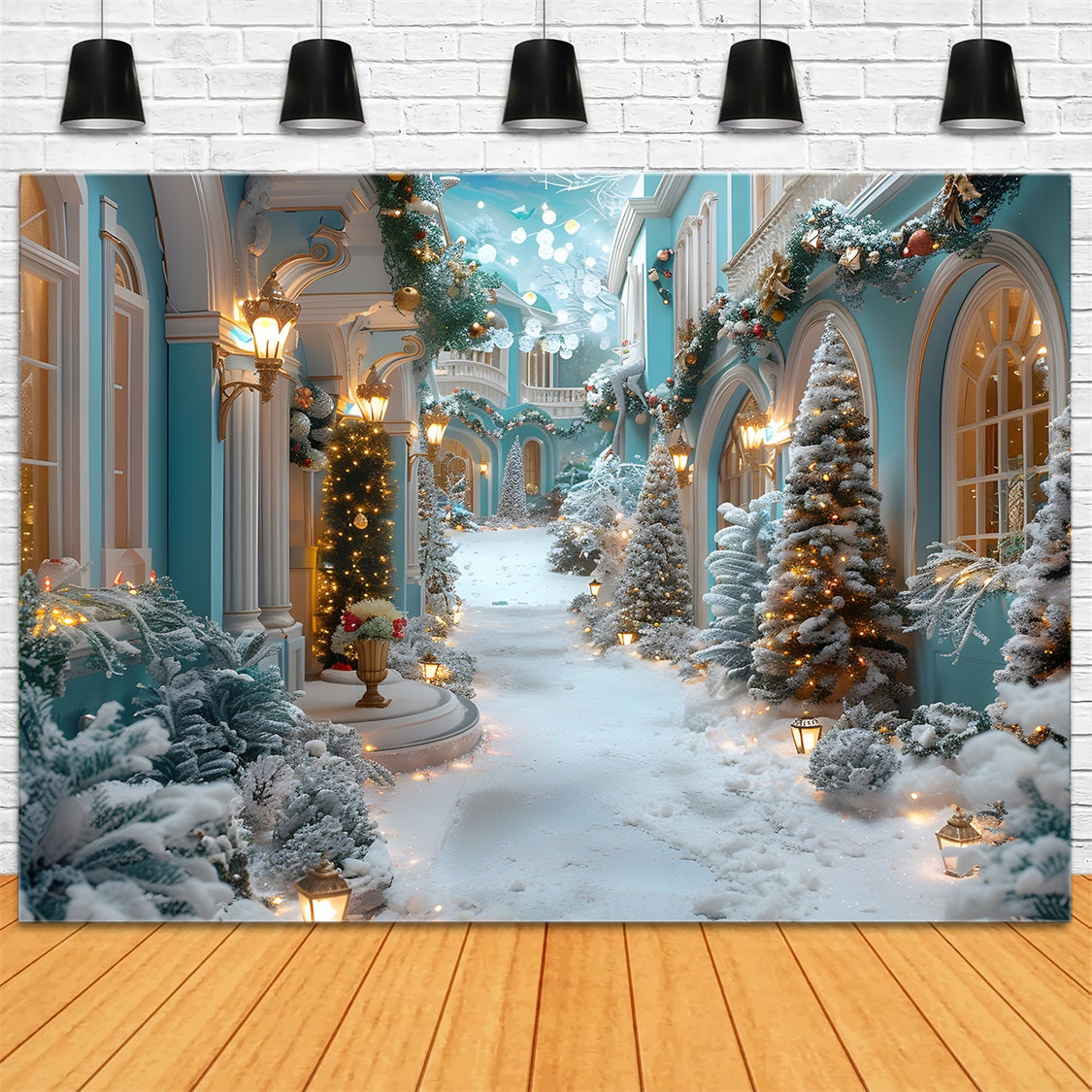 Christmas Enchanted Snowy Courtyard Backdrop UK RR7-645