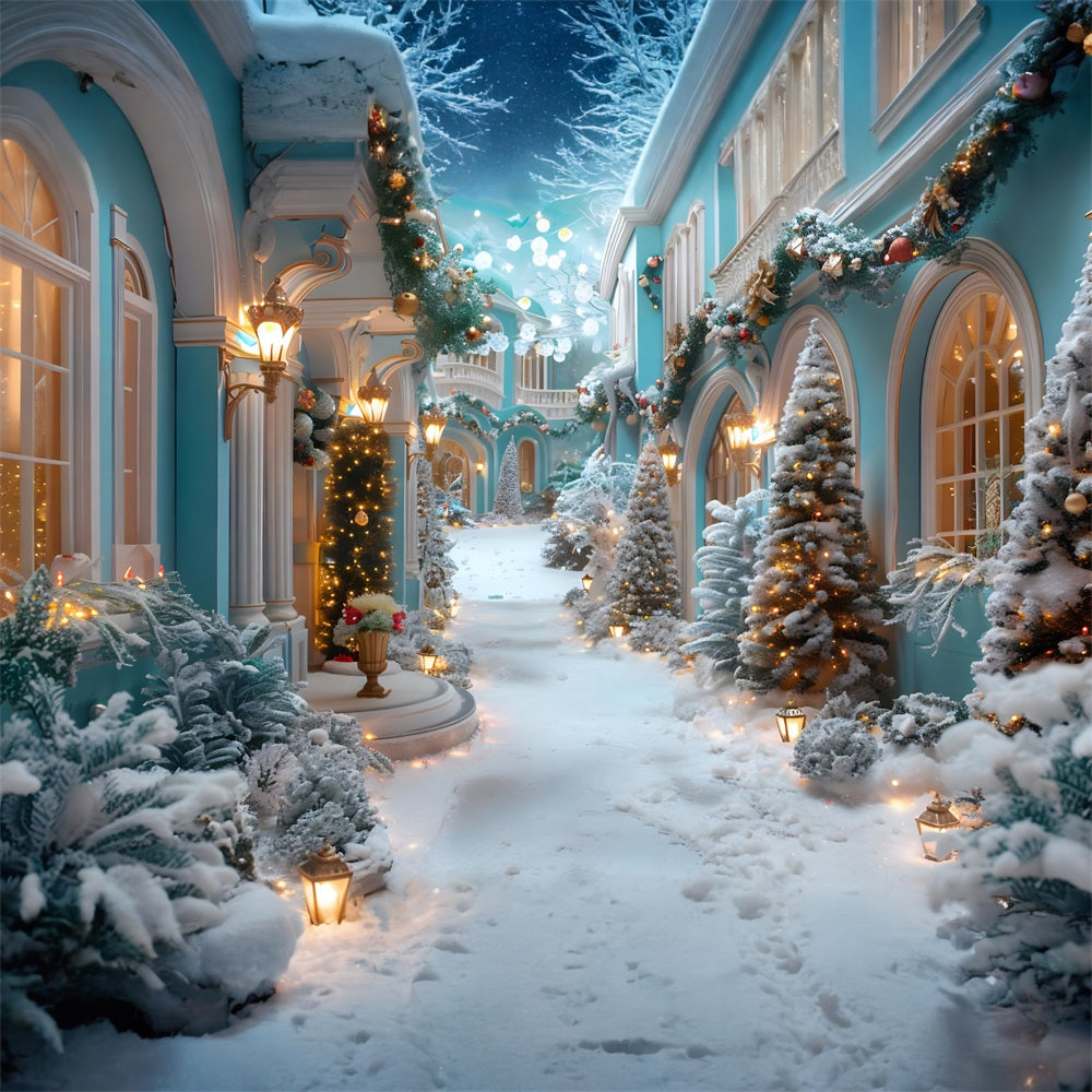 Christmas Enchanted Snowy Courtyard Backdrop UK RR7-645