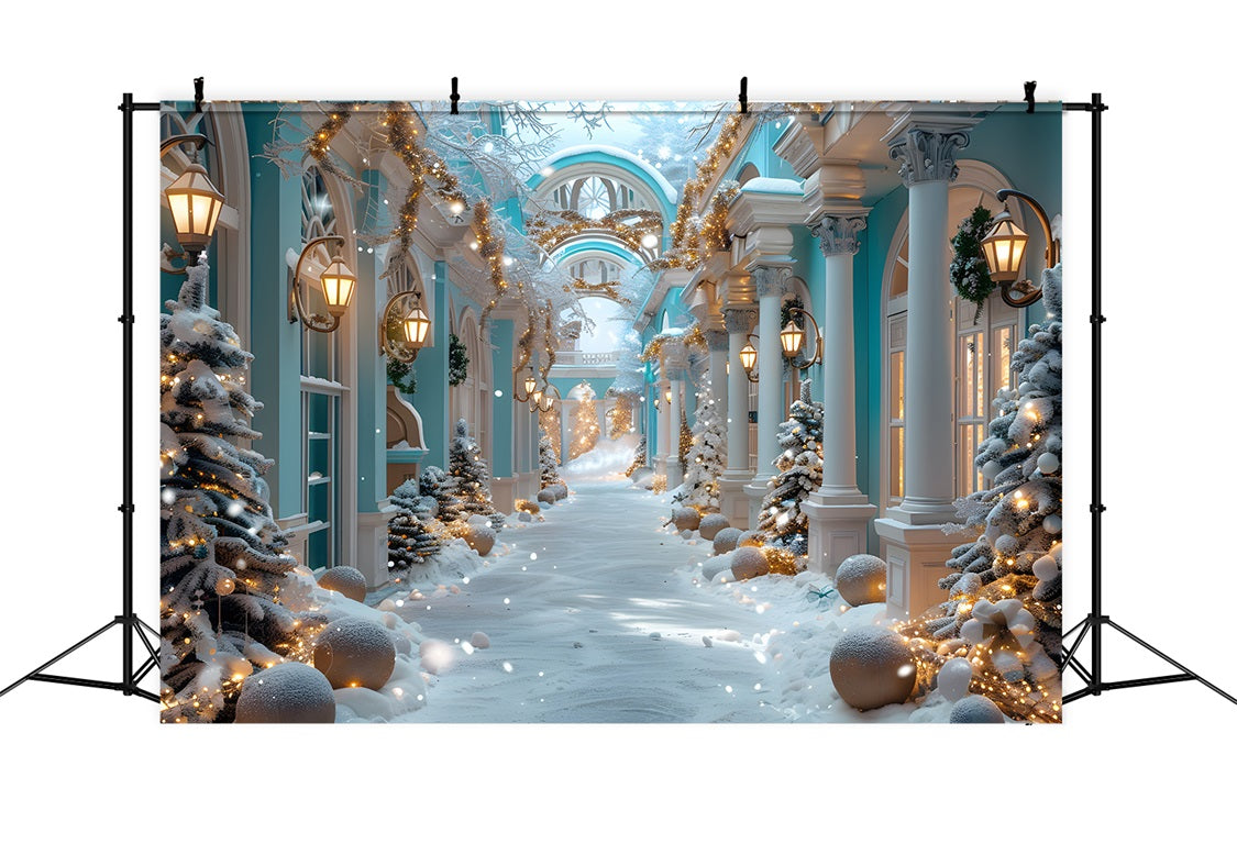 Christmas Elegant Blue Courtyard Backdrop UK RR7-647