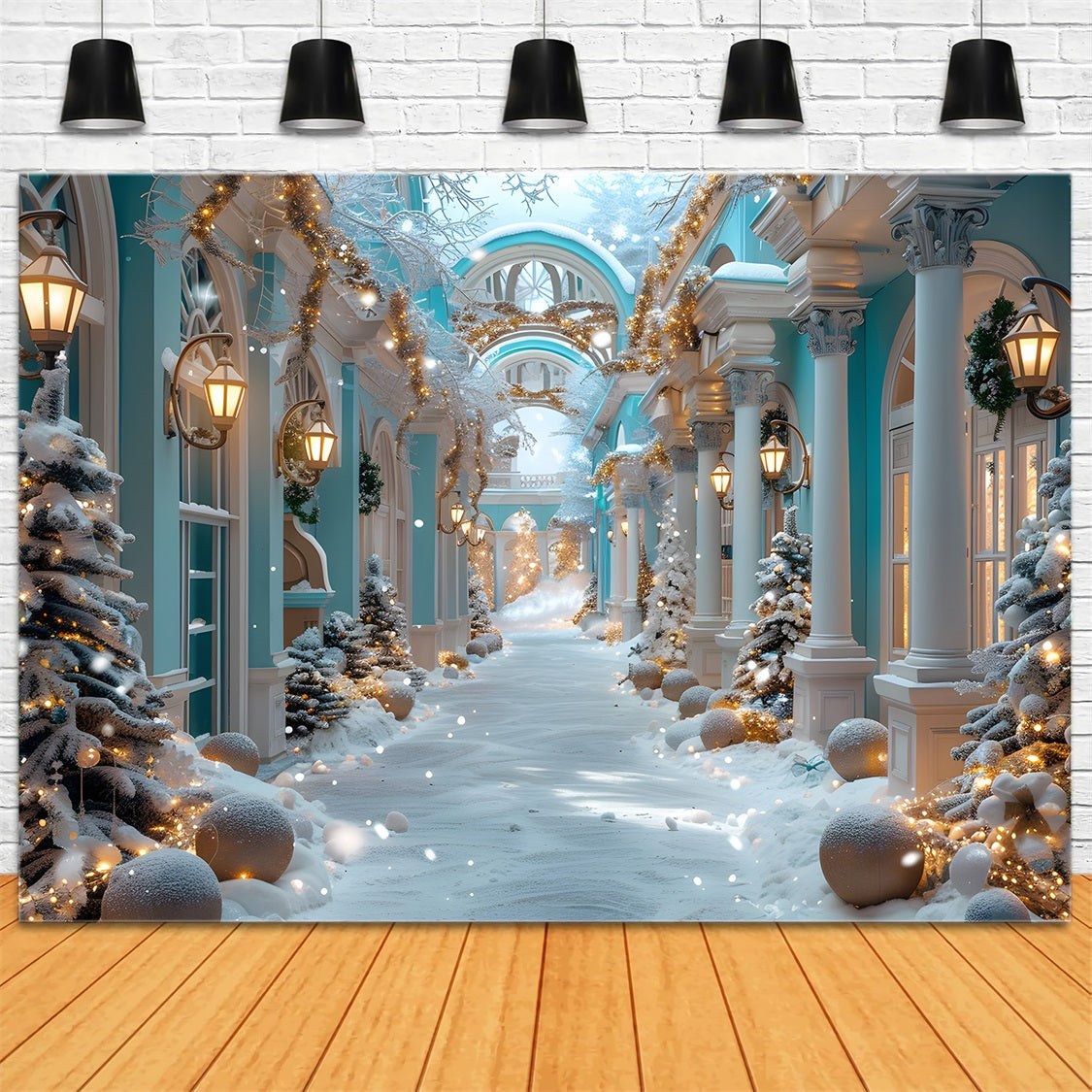 Christmas Elegant Blue Courtyard Backdrop UK RR7-647