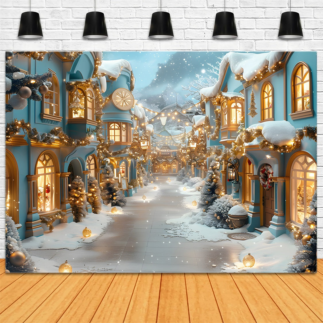 Christmas Blue Lantern-lit Alley Backdrop UK RR7-648