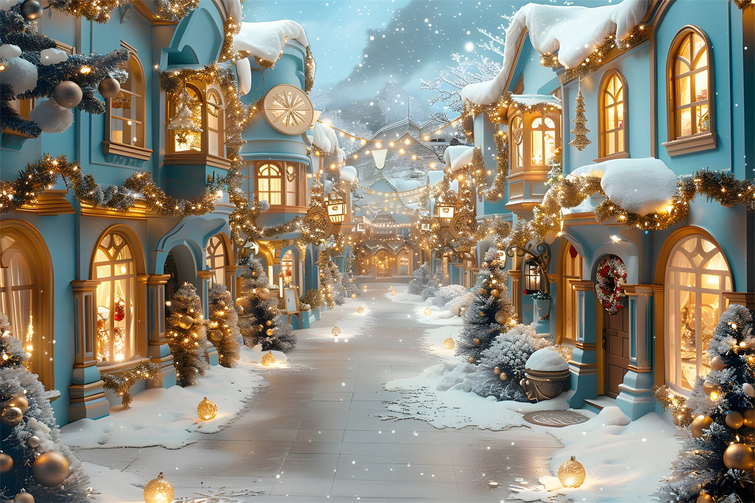 Christmas Blue Lantern-lit Alley Backdrop UK RR7-648