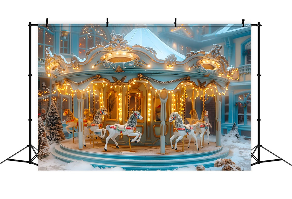 Christmas Carousel Winter Wonderland Backdrop UK RR7-649