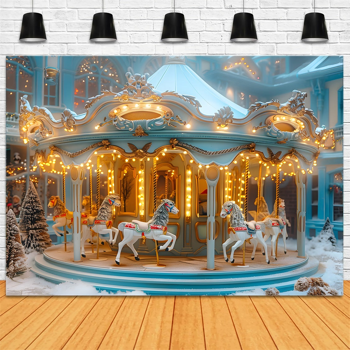 Christmas Carousel Winter Wonderland Backdrop UK RR7-649