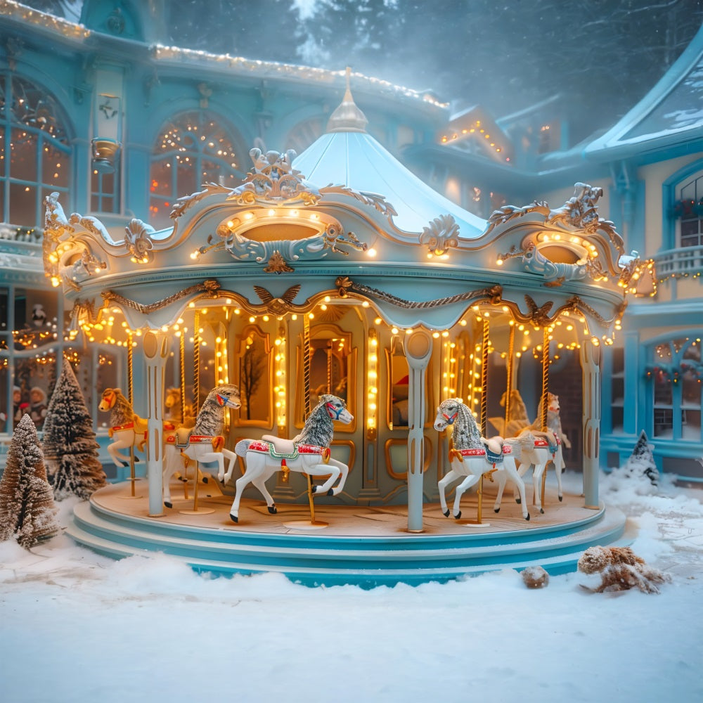 Christmas Carousel Winter Wonderland Backdrop UK RR7-649