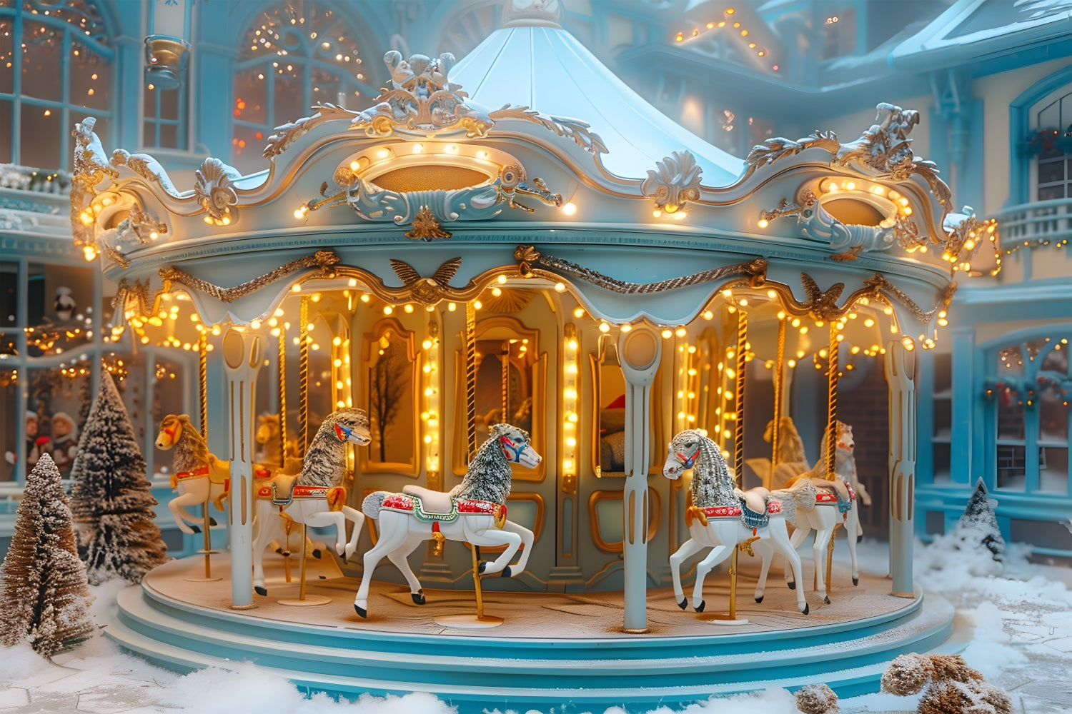 Christmas Carousel Winter Wonderland Backdrop UK RR7-649