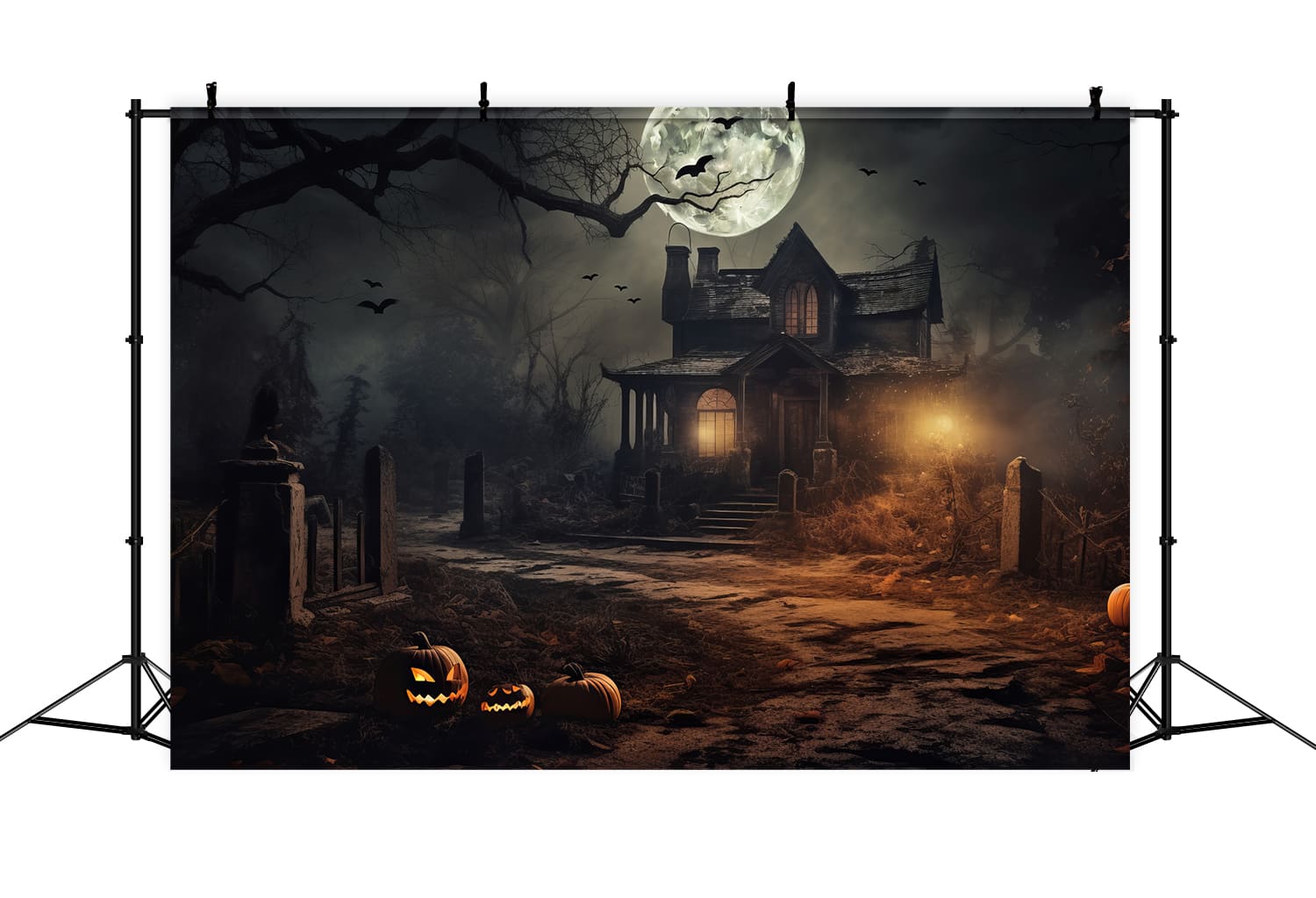 Halloween Forest Moonlit Night Bats Backdrop UK RR7-65