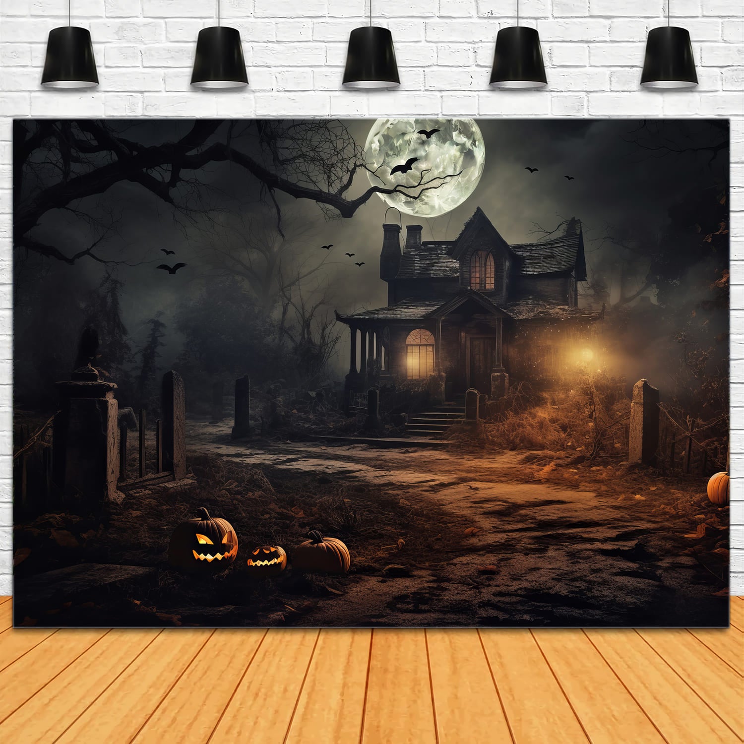 Halloween Forest Moonlit Night Bats Backdrop UK RR7-65