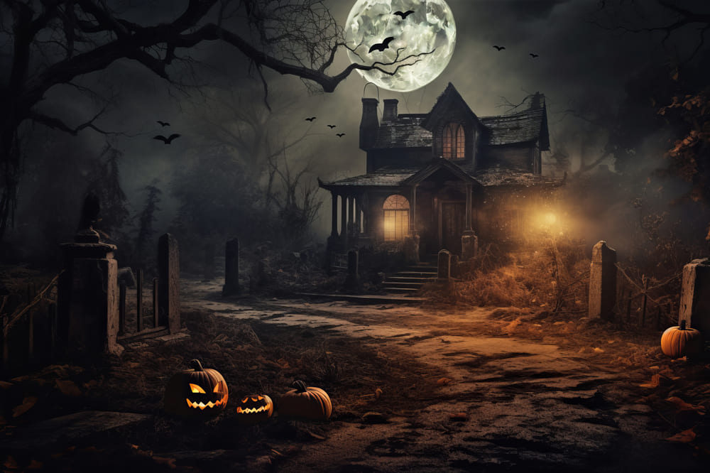 Halloween Forest Moonlit Night Bats Backdrop UK RR7-65