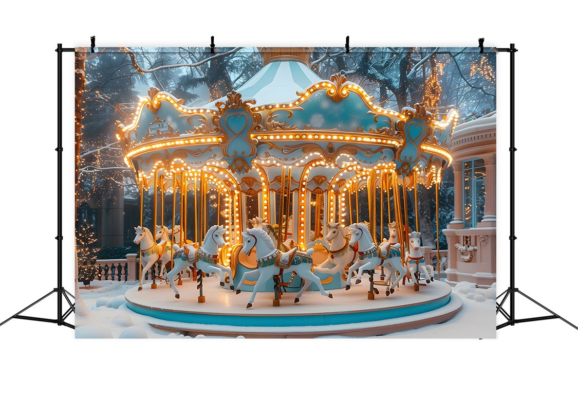 Christmas Carousel Winter Wonderland Backdrop UK RR7-650