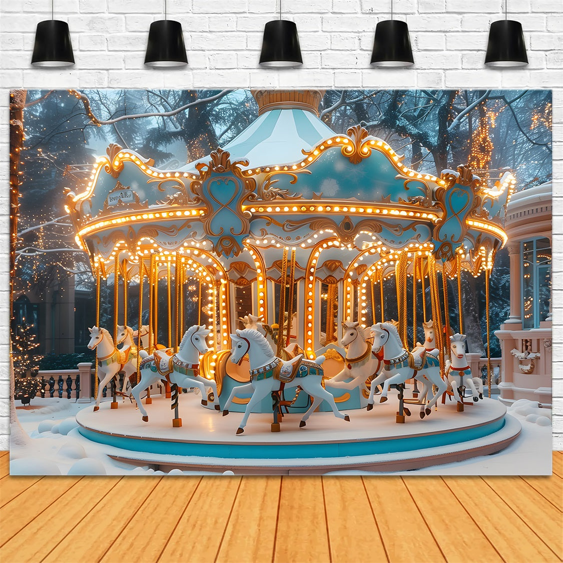 Christmas Carousel Winter Wonderland Backdrop UK RR7-650