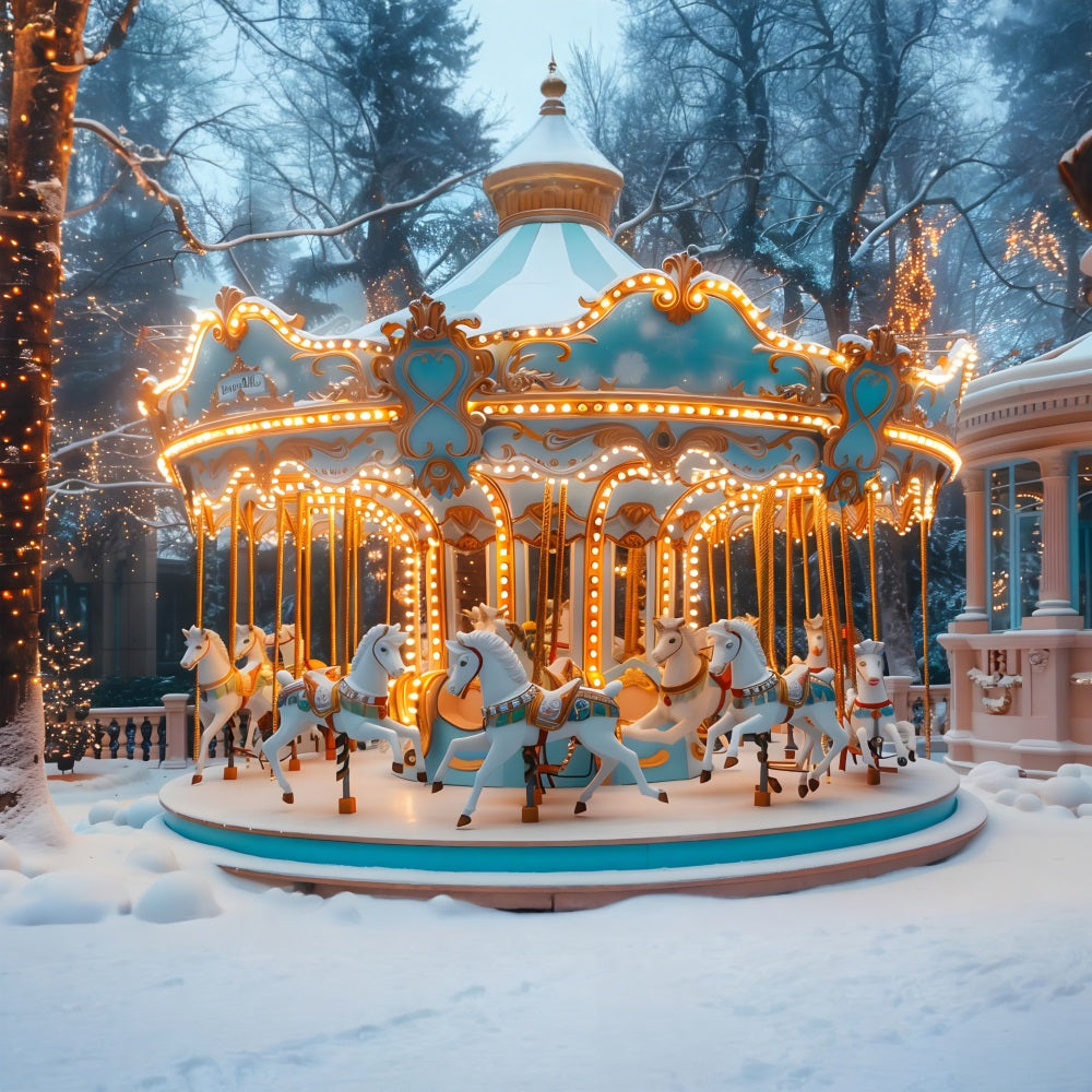 Christmas Carousel Winter Wonderland Backdrop UK RR7-650