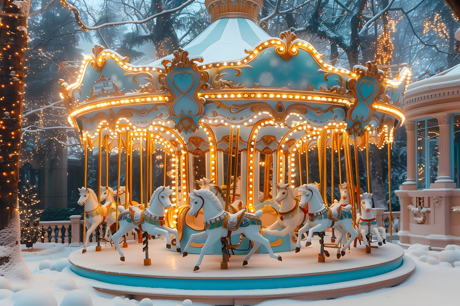 Christmas Carousel Winter Wonderland Backdrop UK RR7-650