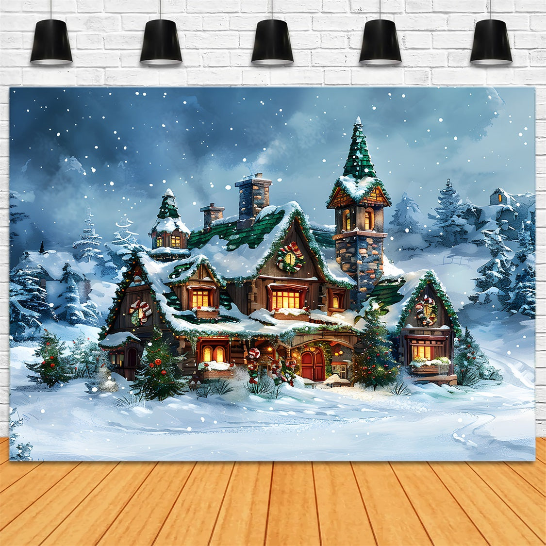 Christmas Fairy Tale Cottage Snowy Forest Backdrop UK RR7-651