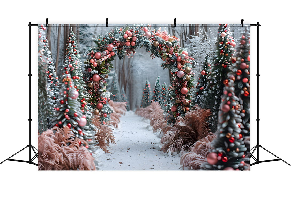 Christmas Pink Gold Ornament Archway Forest Backdrop UK RR7-653