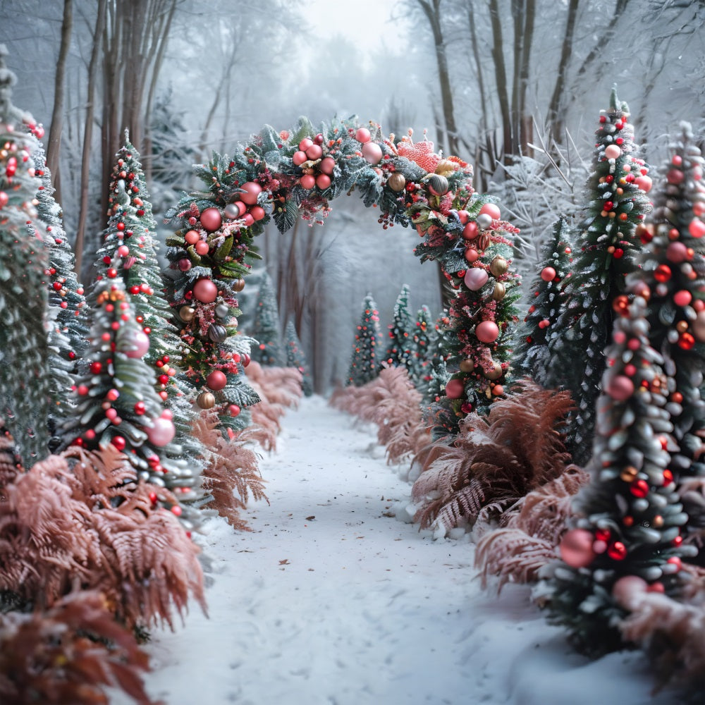 Christmas Pink Gold Ornament Archway Forest Backdrop UK RR7-653