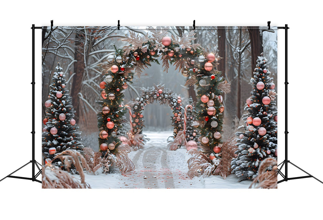 Christmas Pink Ornament Candy Cane Archway Backdrop UK RR7-655