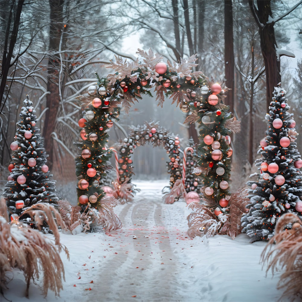 Christmas Pink Ornament Candy Cane Archway Backdrop UK RR7-655