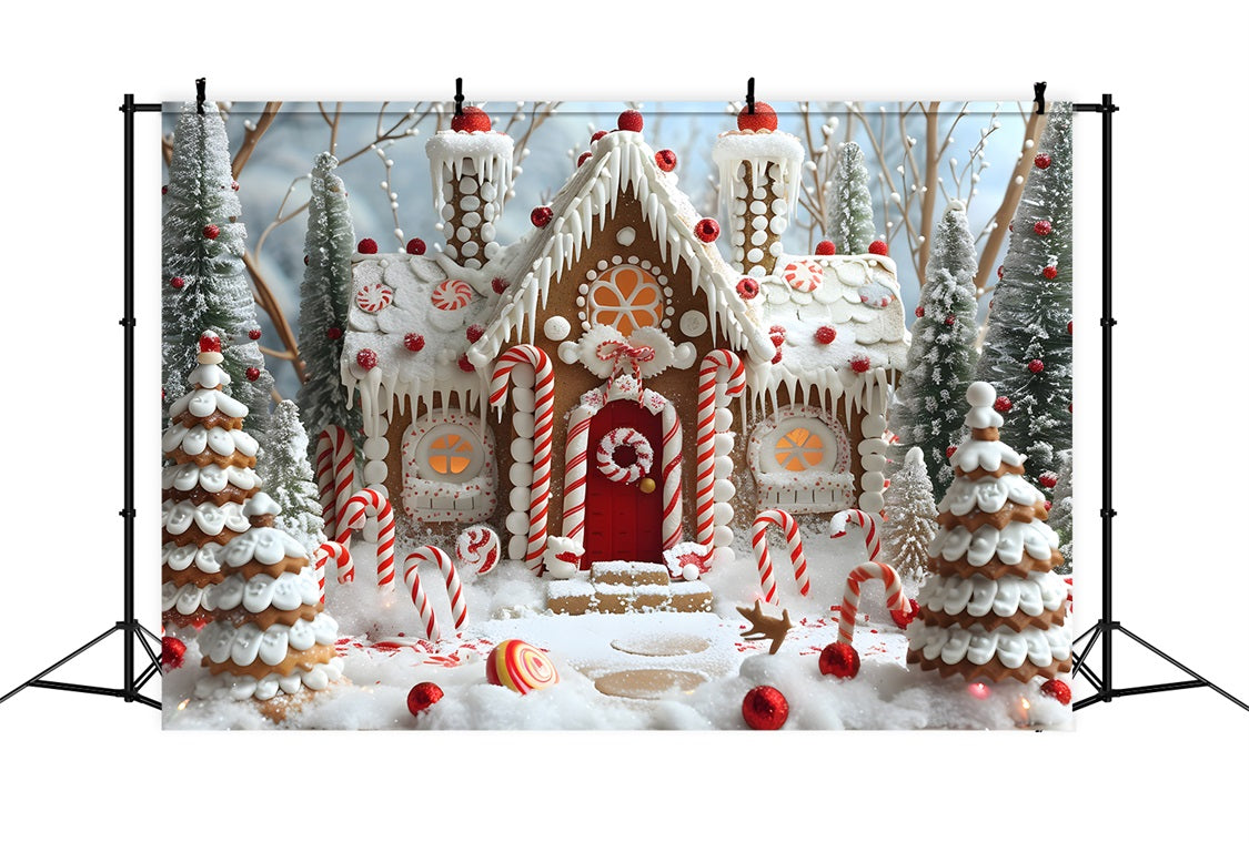 Christmas Gingerbread House Candy Cane Backdrop UK RR7-656