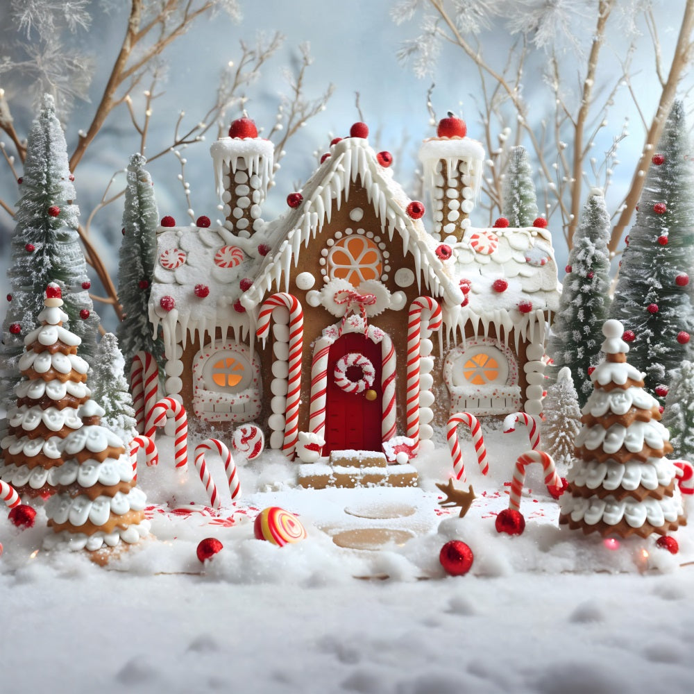 Christmas Gingerbread House Candy Cane Backdrop UK RR7-656