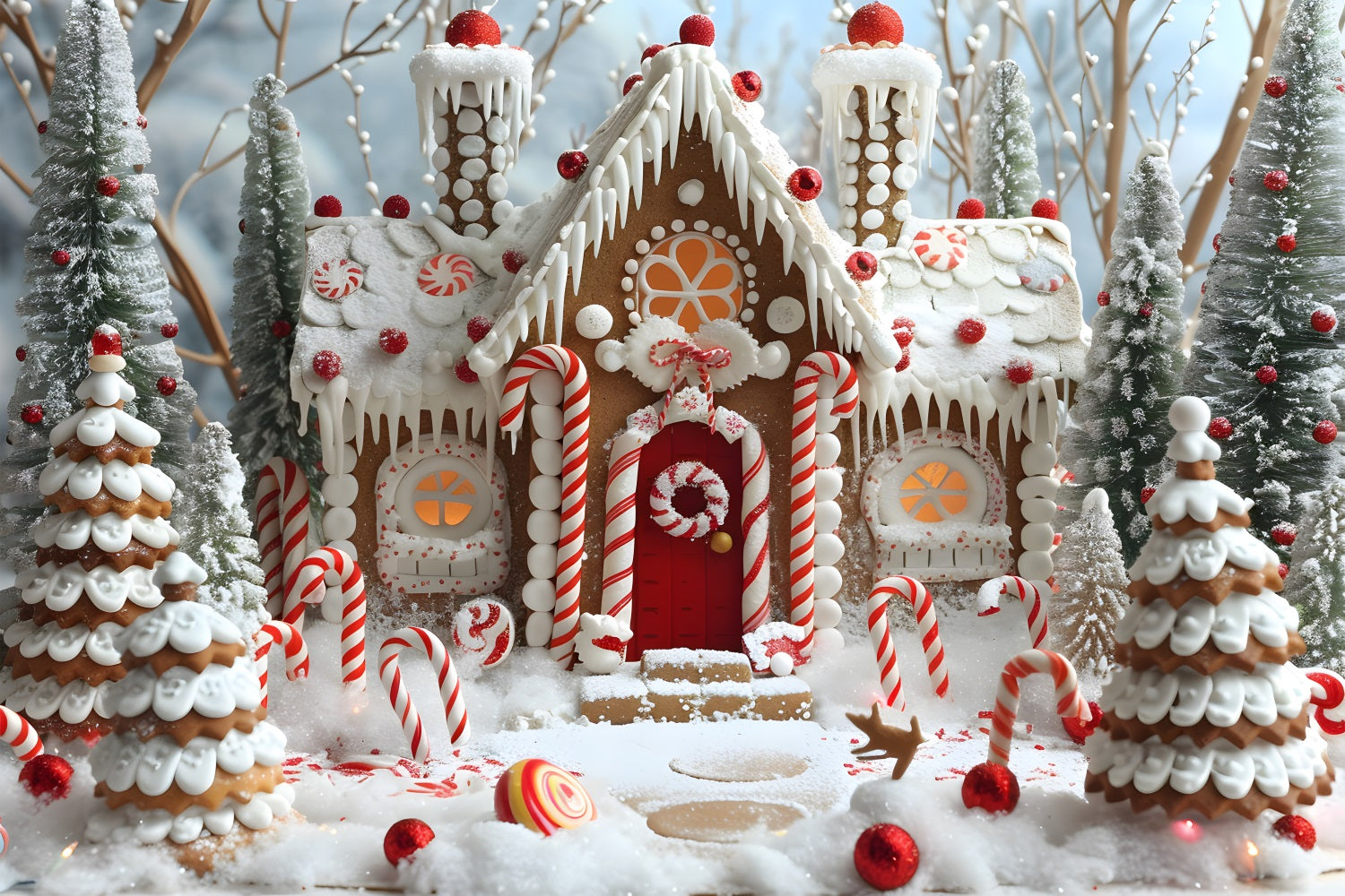 Christmas Gingerbread House Candy Cane Backdrop UK RR7-656