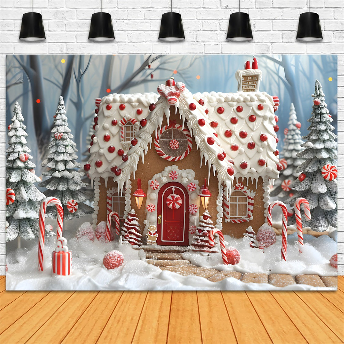 Christmas Peppermint Gingerbread House Backdrop UK RR7-658