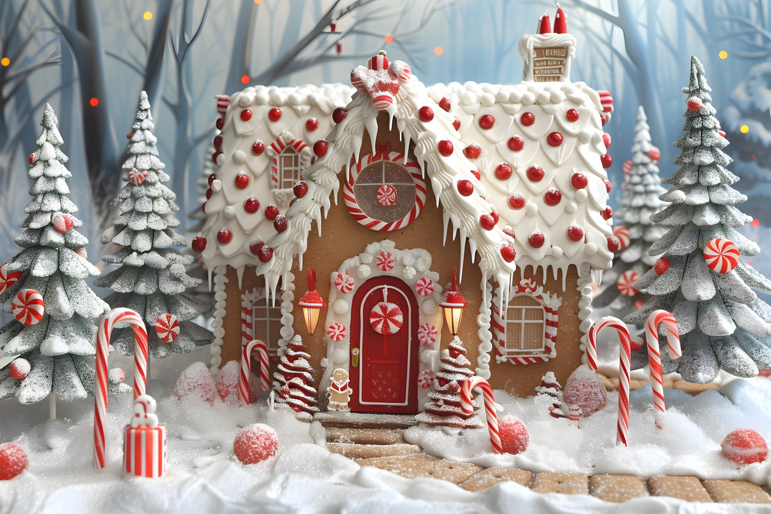 Christmas Peppermint Gingerbread House Backdrop UK RR7-658