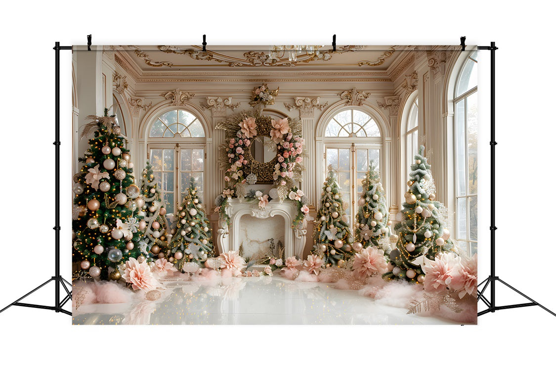 Christmas Luxurious Pink Gold Fireplace Backdrop UK RR7-664