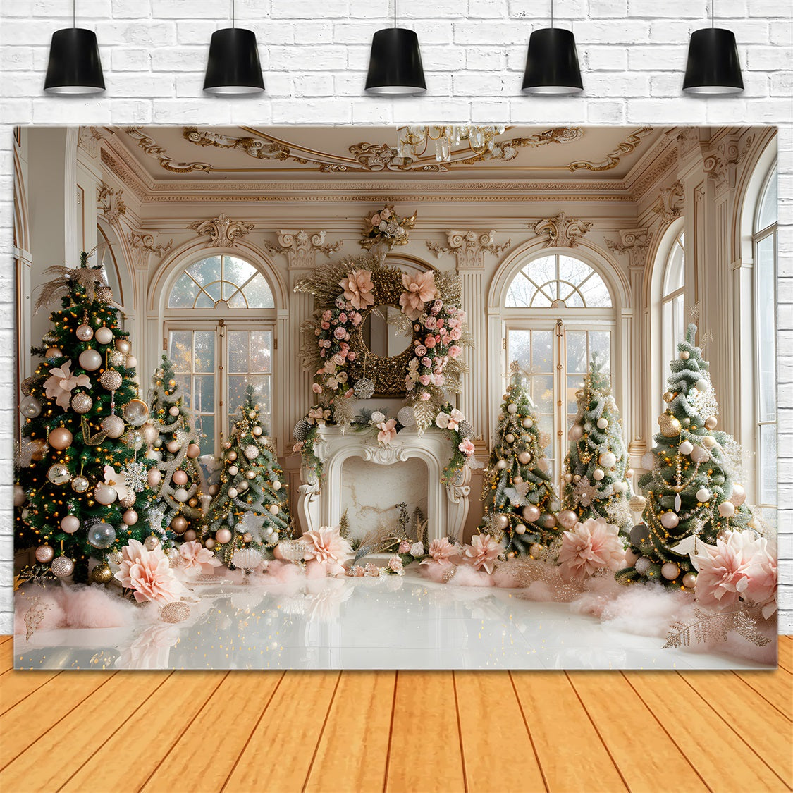 Christmas Luxurious Pink Gold Fireplace Backdrop UK RR7-664