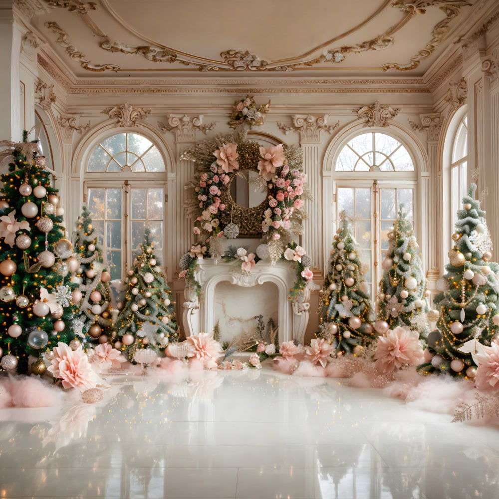 Christmas Luxurious Pink Gold Fireplace Backdrop UK RR7-664