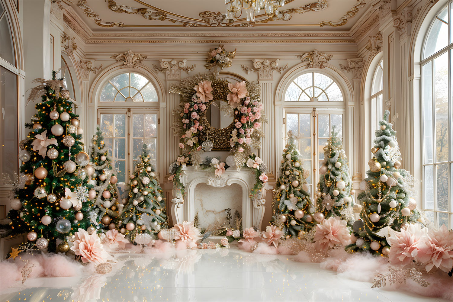 Christmas Luxurious Pink Gold Fireplace Backdrop UK RR7-664