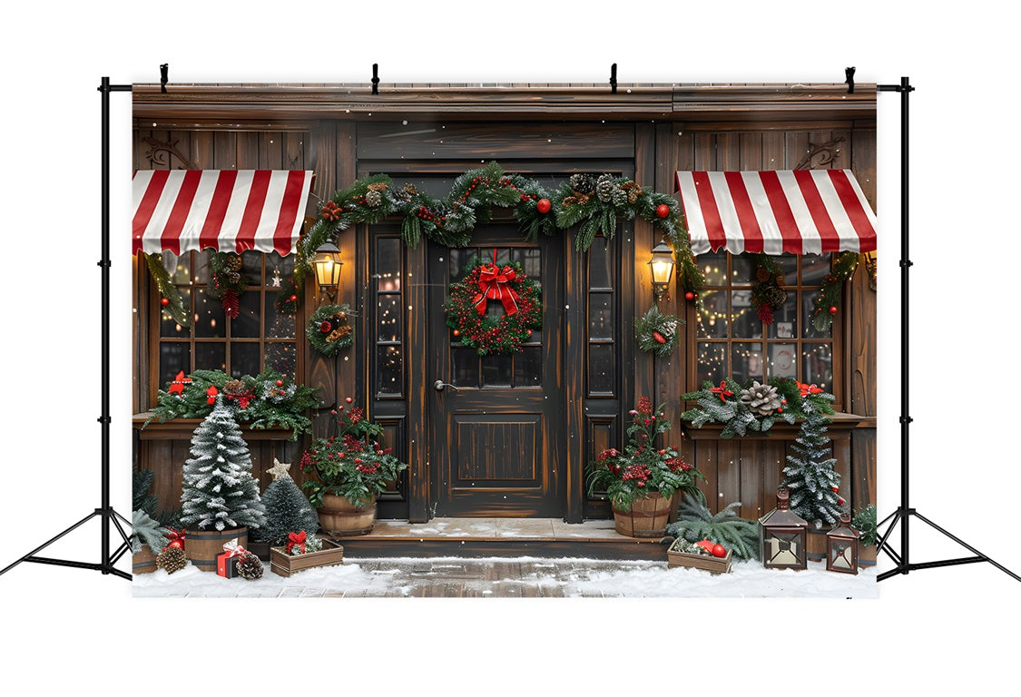 Christmas Rustic Storefront Festive Wreath Backdrop UK RR7-666