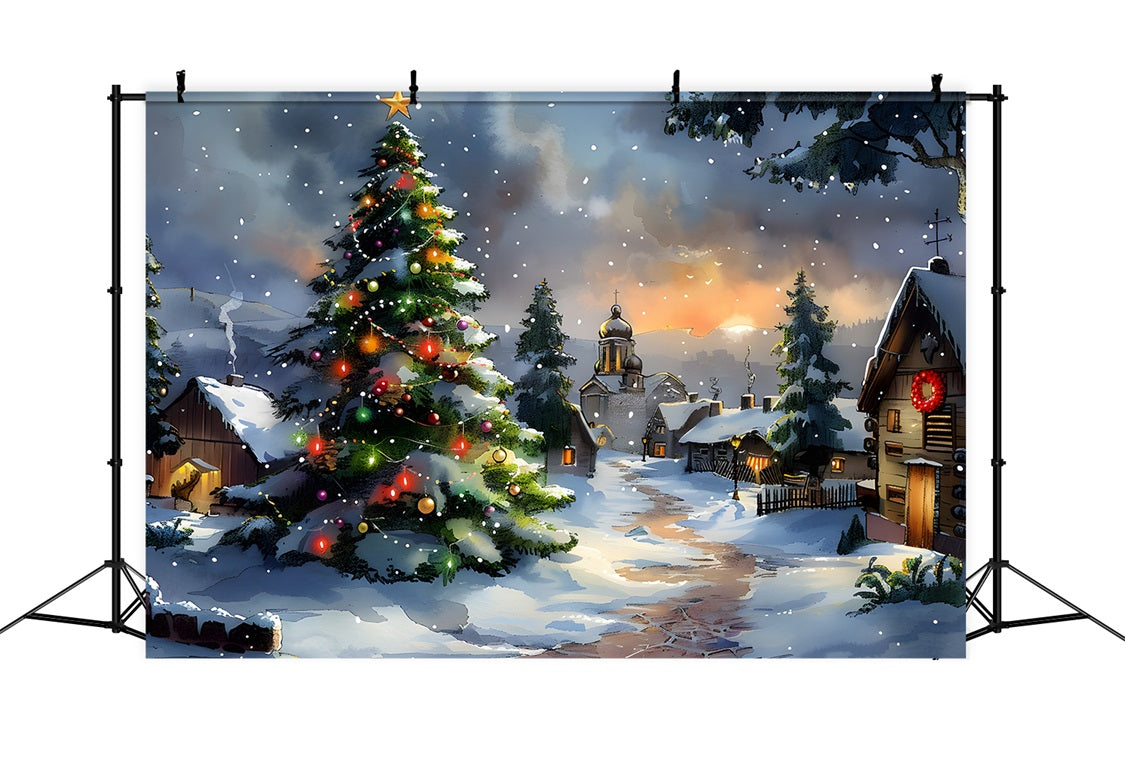 Christmas Village with Starry Tree Backdrop UK RR7-670