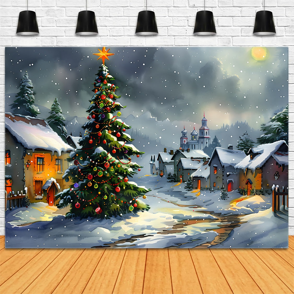 Christmas Eve in the Village Backdrop UK RR7-671