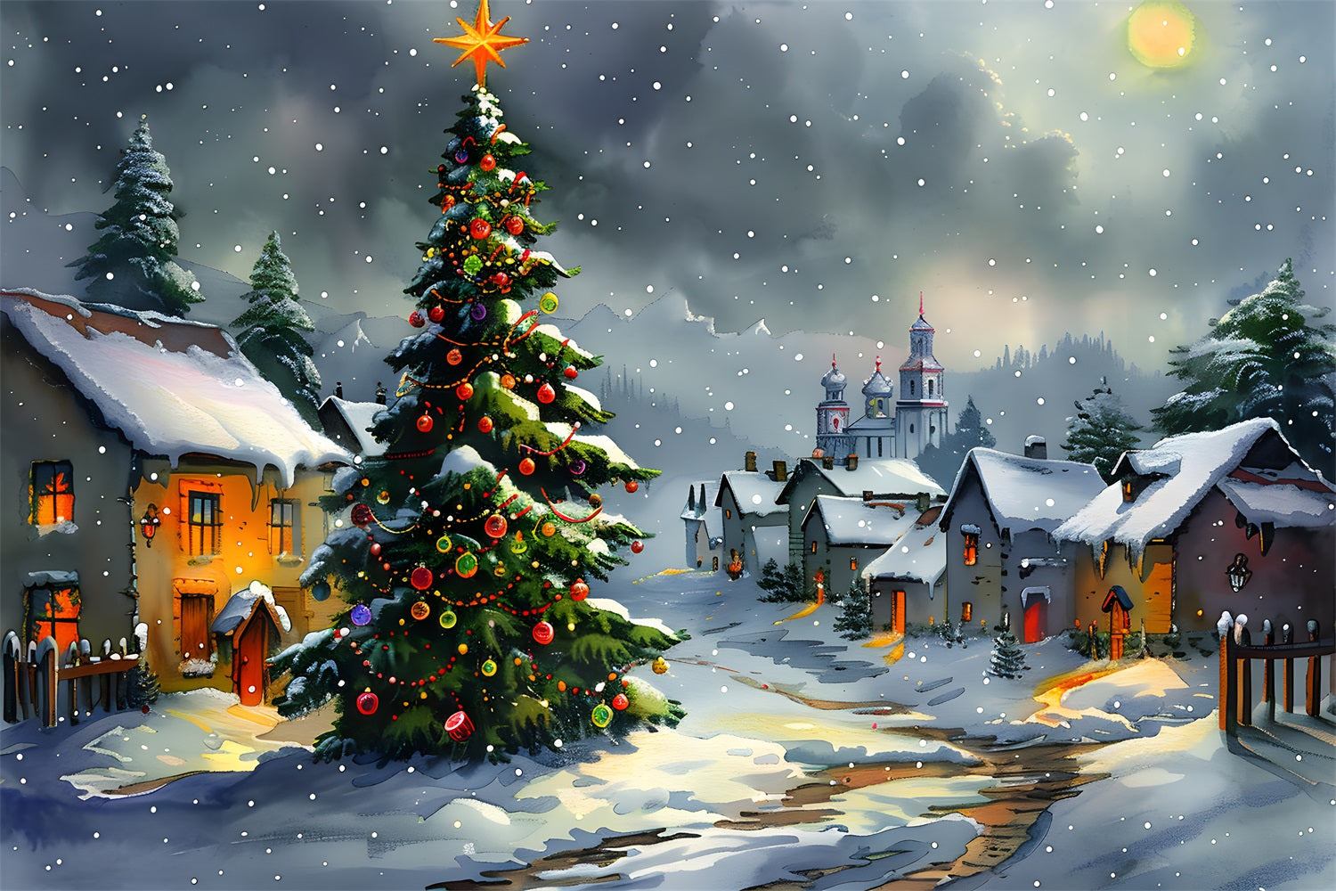 Christmas Eve in the Village Backdrop UK RR7-671