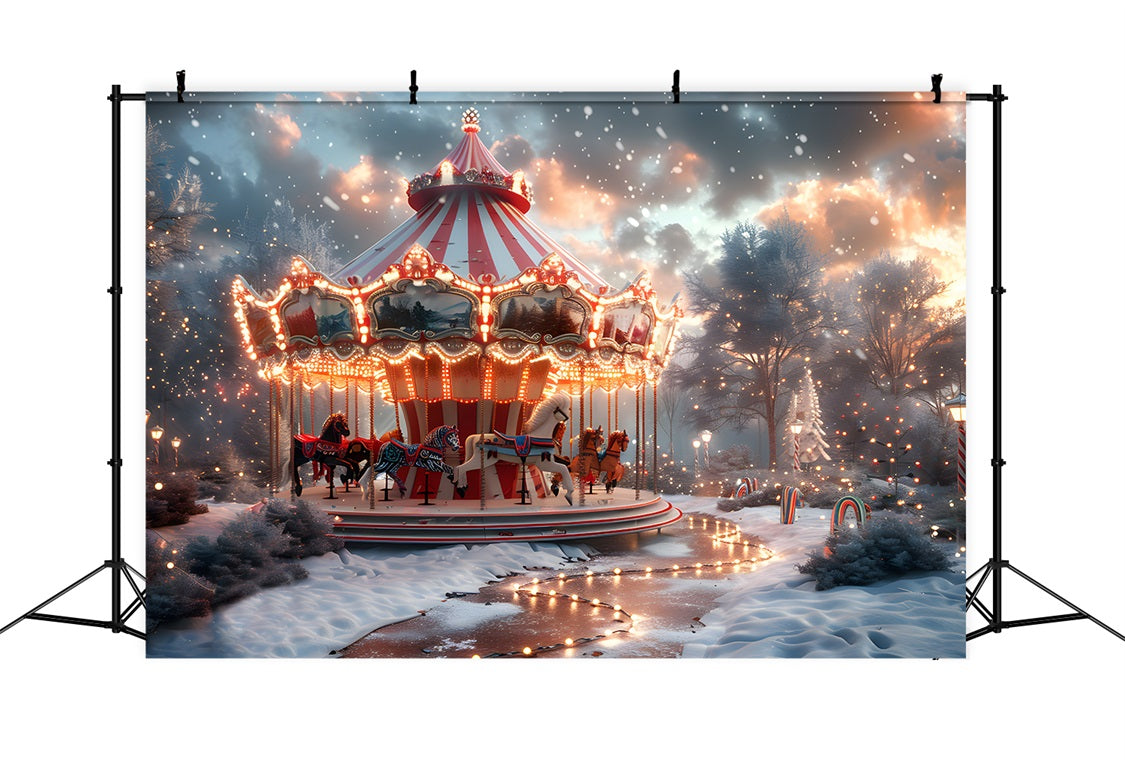 Christmas Carousel in Winter Wonderland Backdrop UK RR7-674