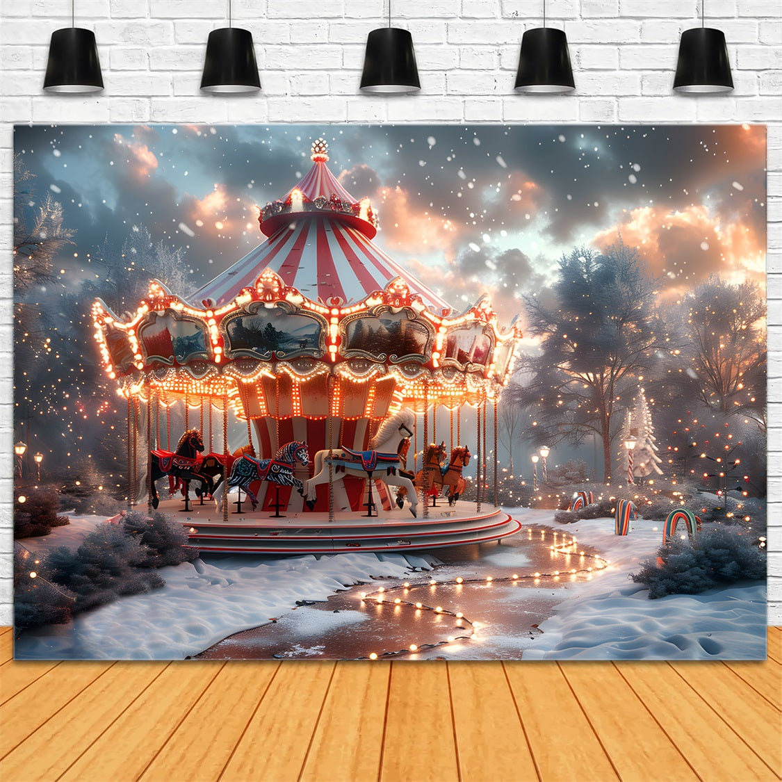 Christmas Carousel in Winter Wonderland Backdrop UK RR7-674