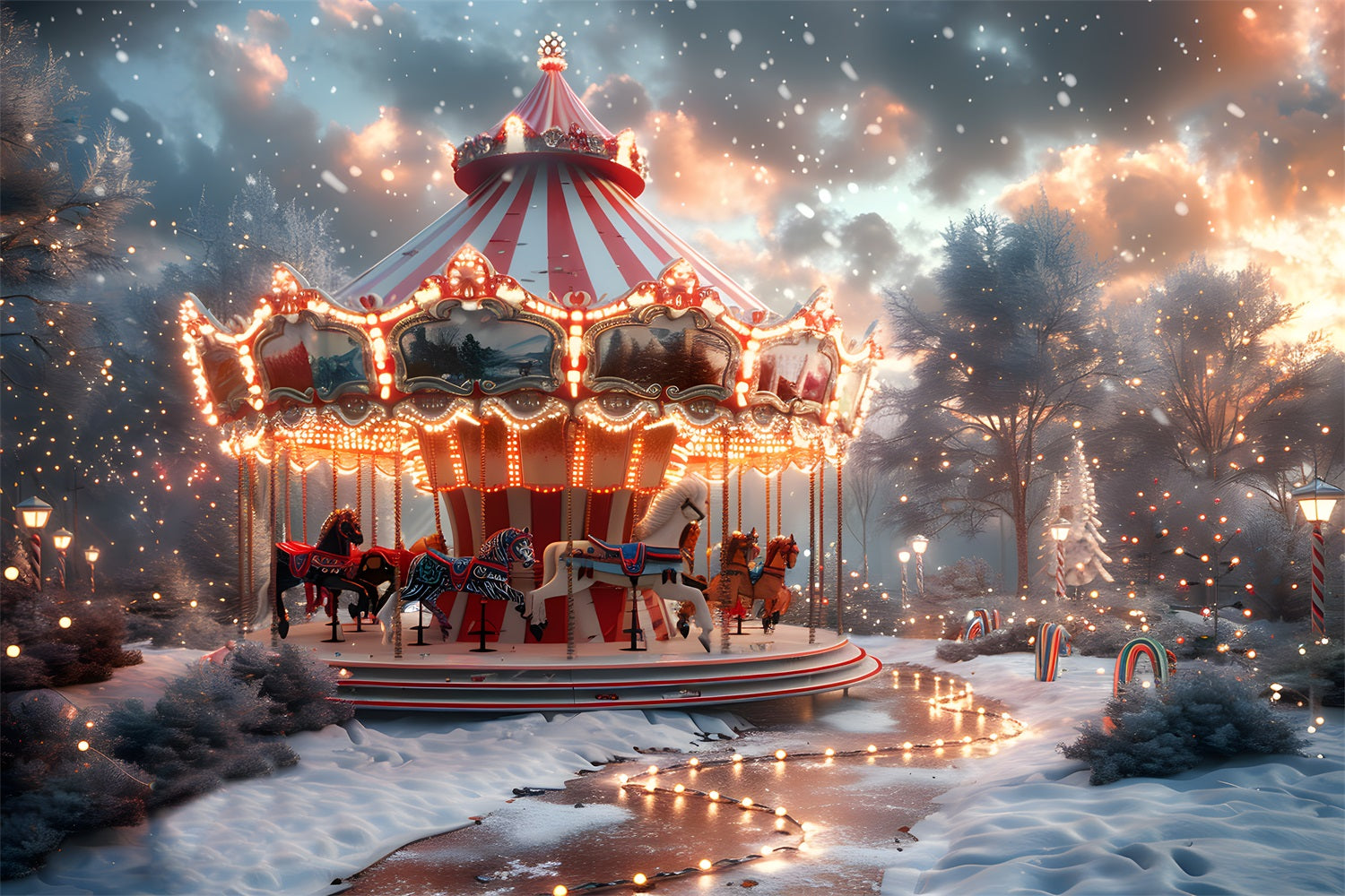 Christmas Carousel in Winter Wonderland Backdrop UK RR7-674