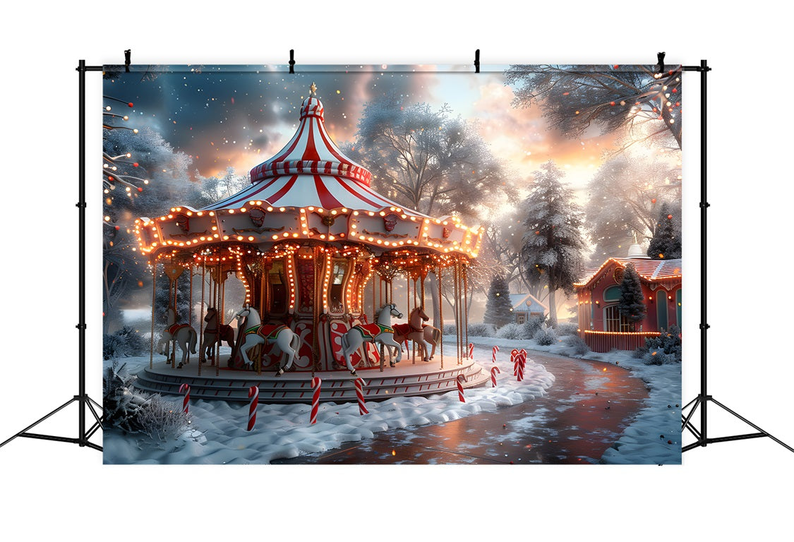 Christmas Carousel Dusk Winter Wonderland Backdrop UK RR7-675