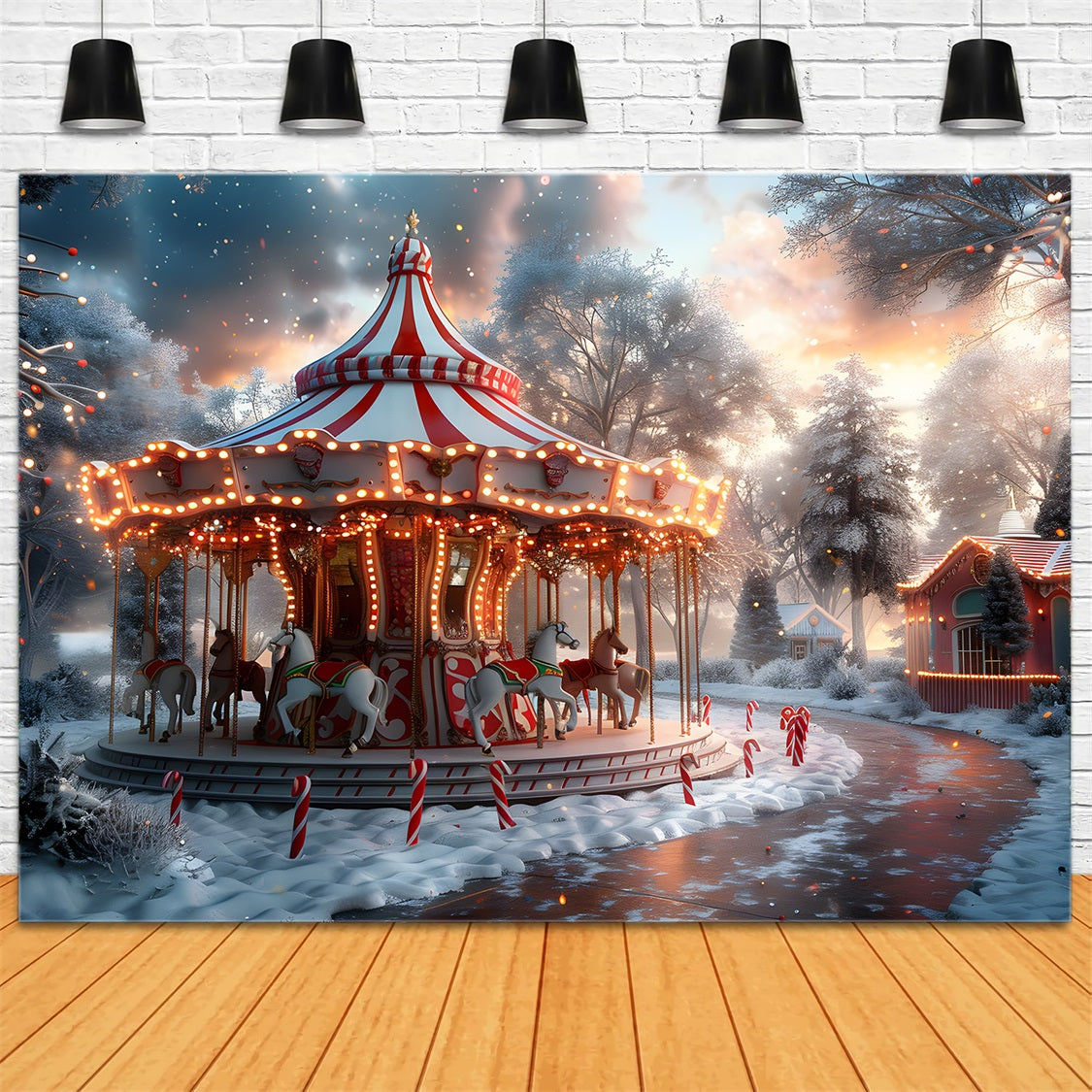 Christmas Carousel Dusk Winter Wonderland Backdrop UK RR7-675