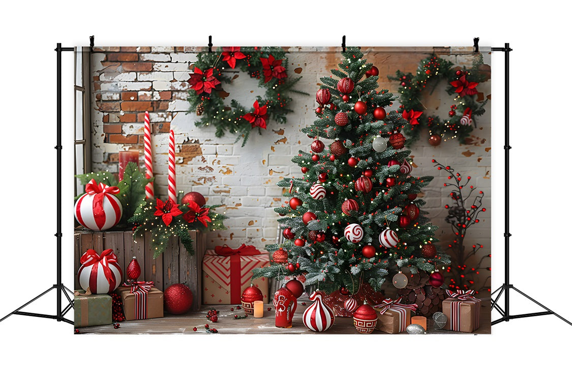 Christmas Brick Wall Red White Decorations Backdrop UK RR7-676