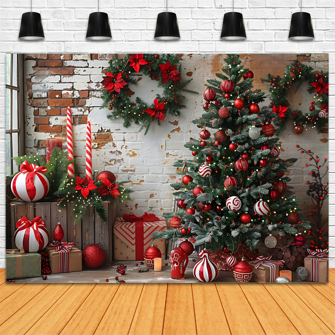 Christmas Brick Wall Red White Decorations Backdrop UK RR7-676